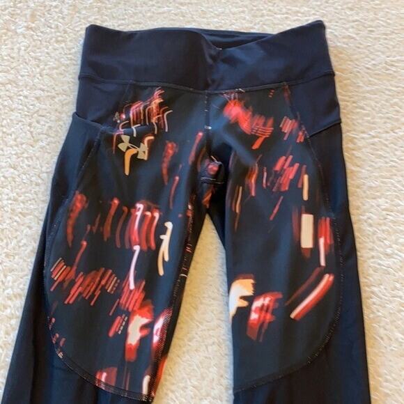 Under Armour Leggings Womens Small Black Red Compression Heat Gear Flames - Picture 8 of 10